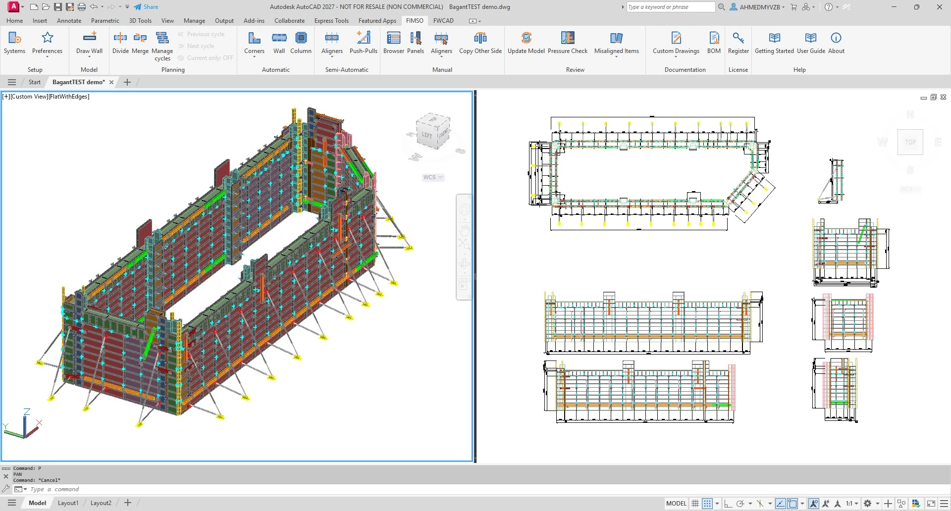 FIMSO wall-formwork model displayed inside AutoCAD