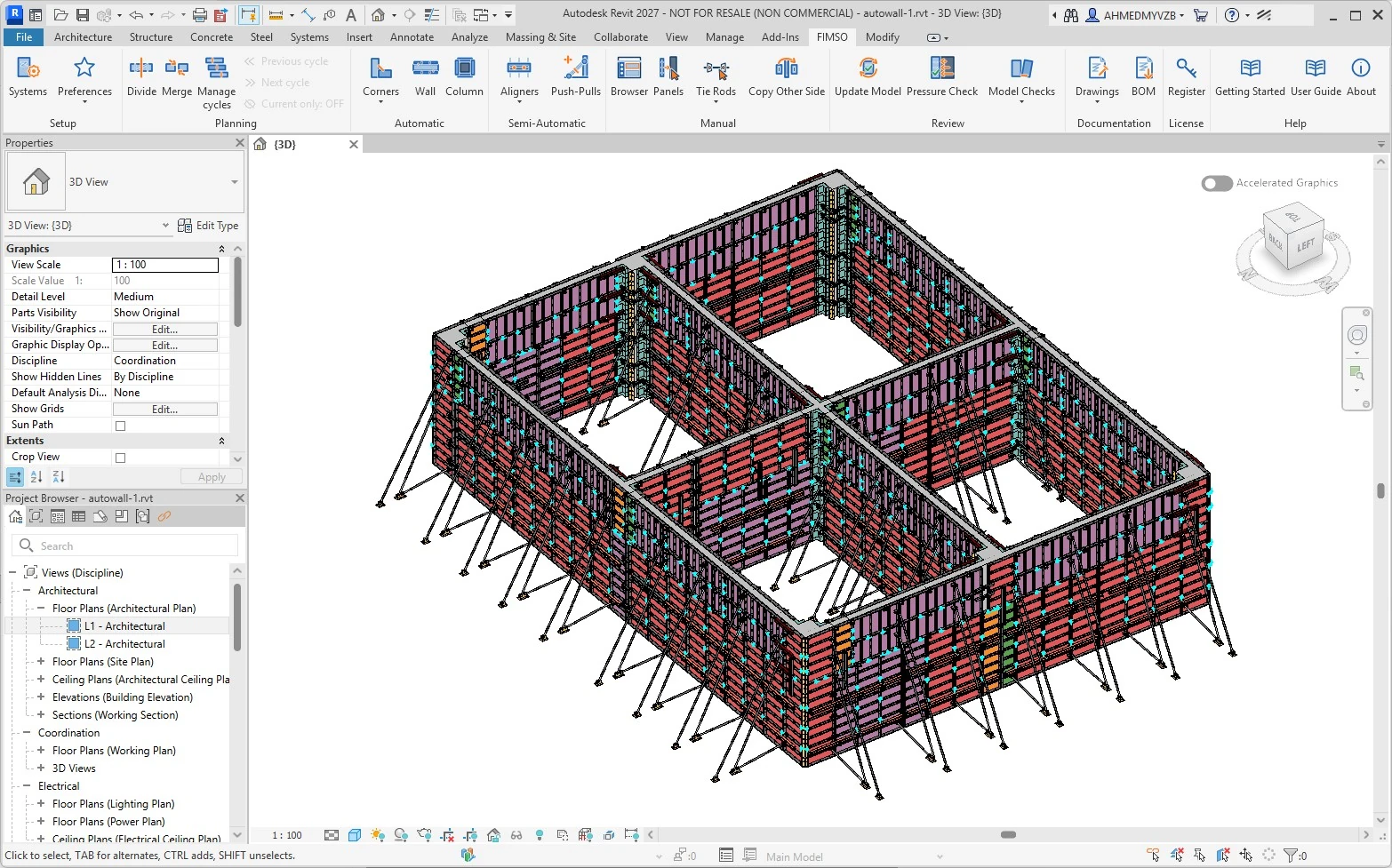 Actual FIMSO Revit model showing generated wall-formwork panels